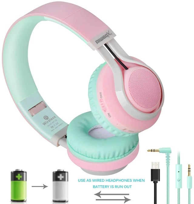 Alt view image 4 of 7 - WT-7S Bluetooth Headphones Light Up, Foldable Stero Wireless Headset with Microphone and Volume Control for PC/Tablet/TV/Travel (Pink Green)