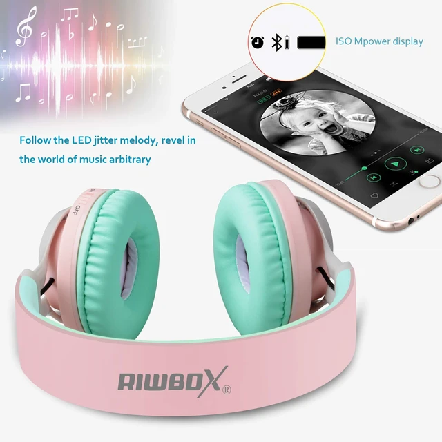 Alt view image 5 of 7 - WT-7S Bluetooth Headphones Light Up, Foldable Stero Wireless Headset with Microphone and Volume Control for PC/Tablet/TV/Travel (Pink Green)