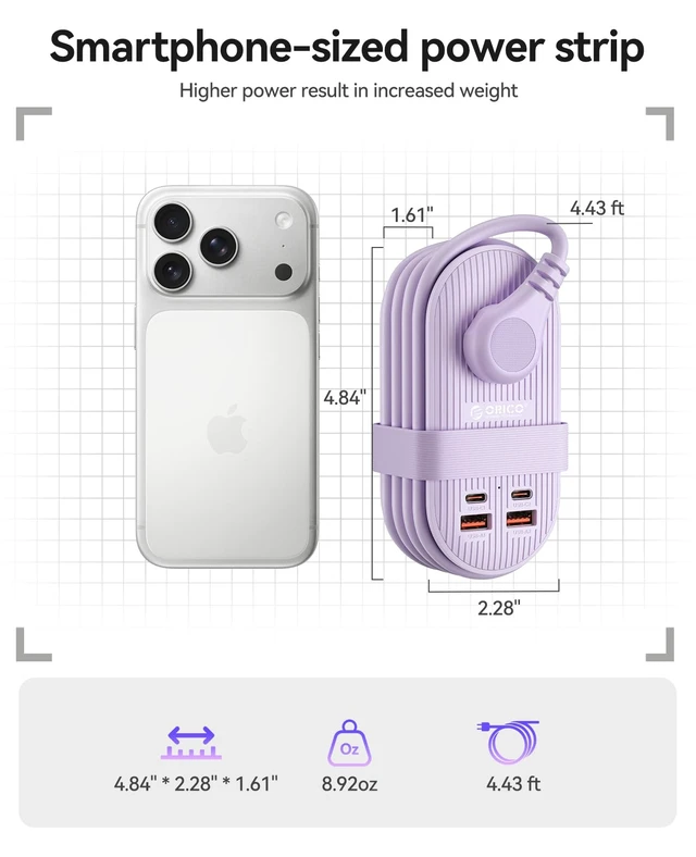 Alt view image 5 of 7 - 45W Power Strip for iPhone 17 and Galaxy S25,7 in 1 Charging Station 3AC, 2 USB-A, 2 USB-C, 4ft Thin Extension Cord, Flat Plug Fashion Essential for Cruise Ship/Travel/Home/Dorm - TK45