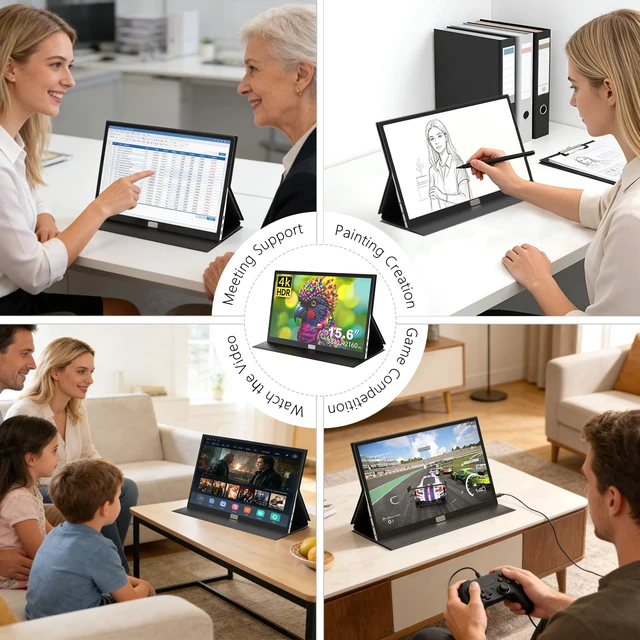 Alt view image 3 of 7 - 4K Portable Monitor,15.6-inch Portable Touch Monitor, HDR Support 100% sRGB Lightweight Metal Portable Travel Monitor Compatible with Laptops/PCs/Macs/PS5/PS4/Switch