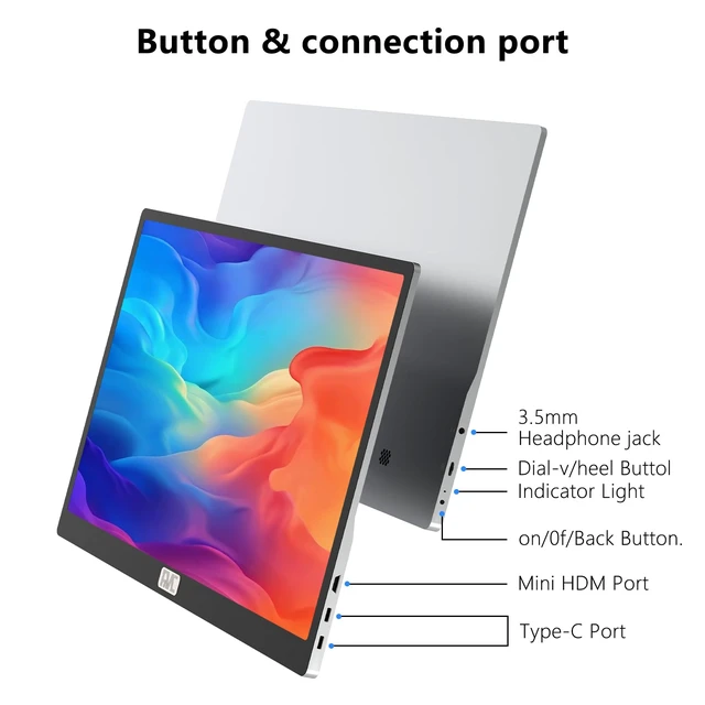Alt view image 7 of 7 - 4K Portable Monitor,15.6-inch Portable Touch Monitor, HDR Support 100% sRGB Lightweight Metal Portable Travel Monitor Compatible with Laptops/PCs/Macs/PS5/PS4/Switch