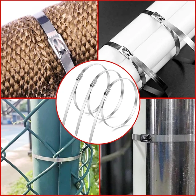 Alt view image 2 of 6 - Metal Zip Ties of 300 Pcs, 6+8+11.8 inch 304 Stainless Steel, Heavy Duty, Industrial-Grade, Silver, for Pipe, Auto Repair, Exhaust Wrap, Heat Resistant Fencing Ties