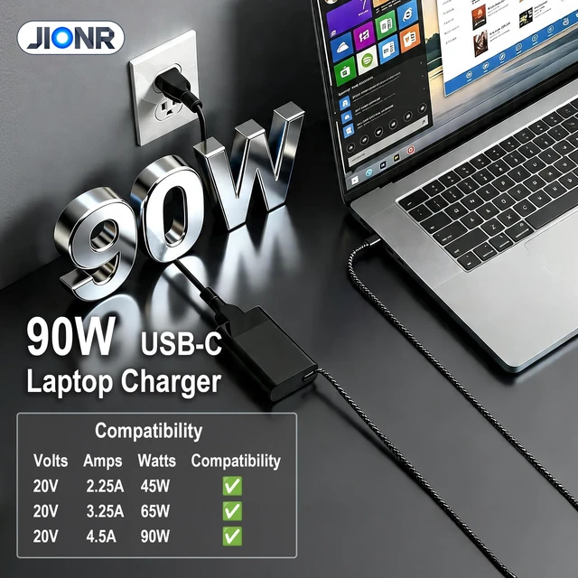 Alt view image 2 of 7 - 90W USB-C PD Charger Replacement HP TPN-DA08 2LN85AA Laptop Adapter 20V 4.5A AC Adapter Power For Spectre x360, Envy, EliteBook, Dragonfly, ZBook, Pavilion Plus Type C Notebook Computers