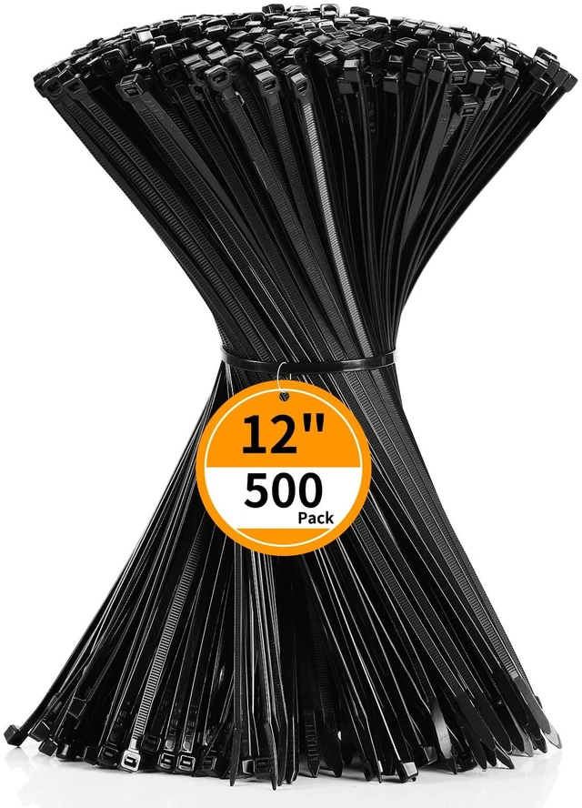 Main image of Cable Zip Ties 12 inch 500 Pack Plastic Black Zip Ties 50lbs Zipties Heavy Duty Zip Ties for Outdoor and Indoor Multi-Purpose Cable Ties Self-Locking UV Resistant Wire Ties Wraps
