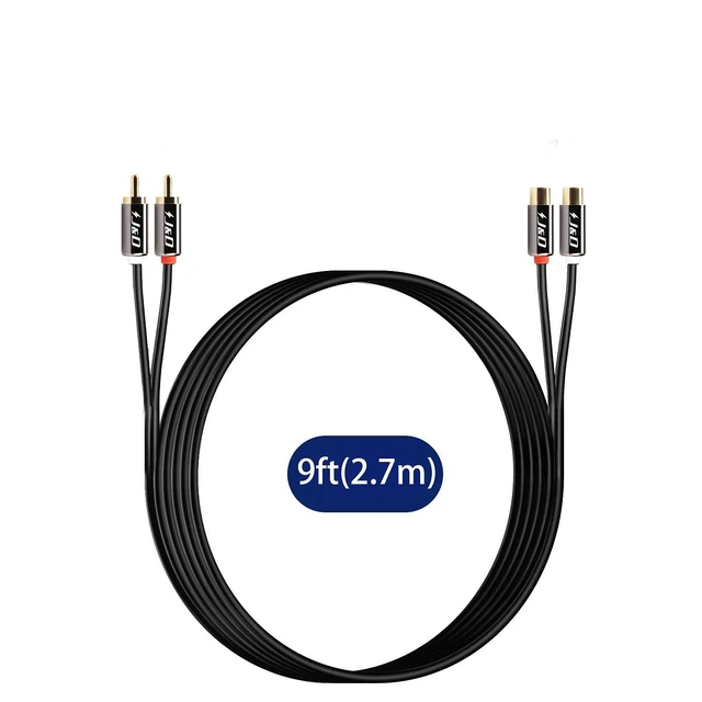 Alt view image 7 of 7 - 2 RCA Extension Cable, RCA Male to Female Stereo Cable, 9 ft Gold Plated Connectors, Heavy Duty Copper Shell & OFC conductors - Clear Bass, Noise Shielding for Hi-Fi, TV and Home Theater