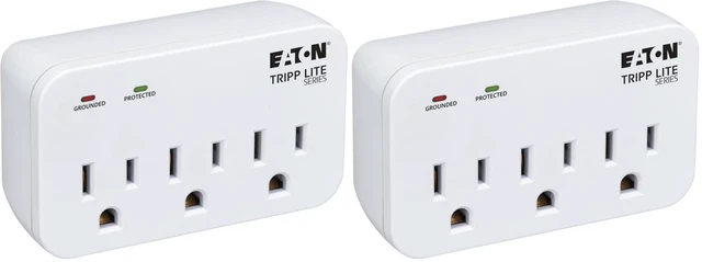 Main image of 3 Outlet Portable Surge Protector Power Strip, Direct Plug in, $5,000 Insurance (SK3-0), Apple, Grey (Pack of 2)