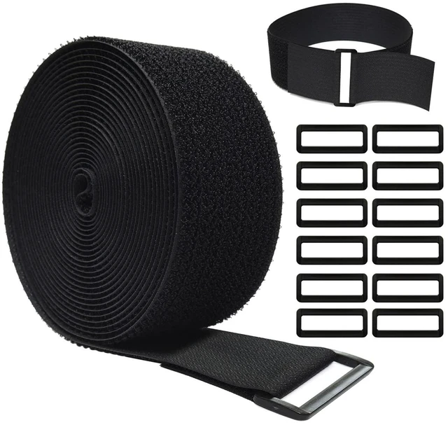 Main image of 16Ft x 2In Adjustable Cable Straps with 12 Buckles, Free Cut Length, Black Reusable Fastening Cable Ties, Hook and Loop Securing Strap for Cable Tidy, Wire Management, Cord Organiser, Black
