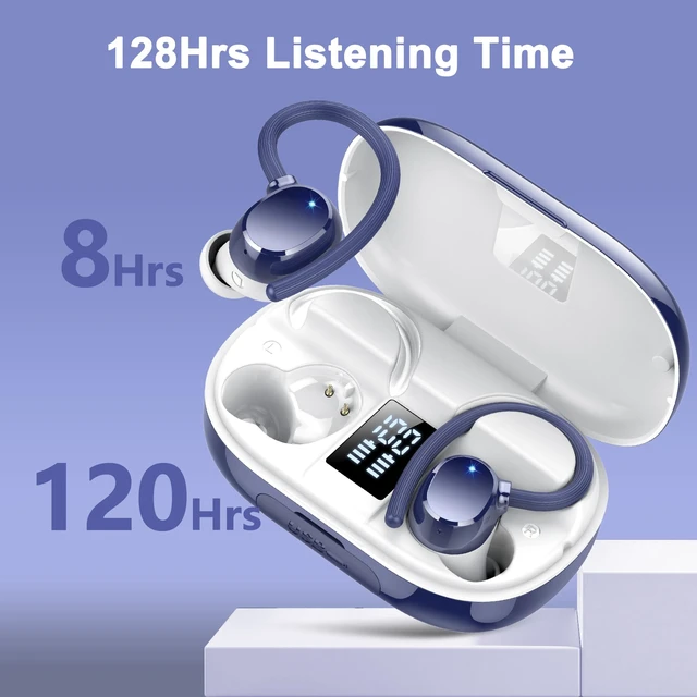 Alt view image 2 of 6 - Ear Buds Wireless Earbuds Bluetooth Headphones with 128H Playtime LED Digital Display Charging Case, Over-Ear Hook with Mic, Stereo Sound, IPX7 Waterproof Earphones for Workout/Running