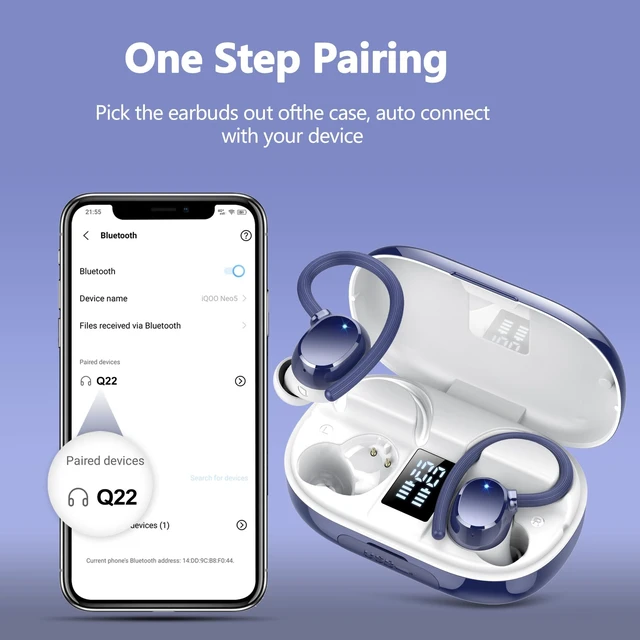 Alt view image 5 of 6 - Ear Buds Wireless Earbuds Bluetooth Headphones with 128H Playtime LED Digital Display Charging Case, Over-Ear Hook with Mic, Stereo Sound, IPX7 Waterproof Earphones for Workout/Running