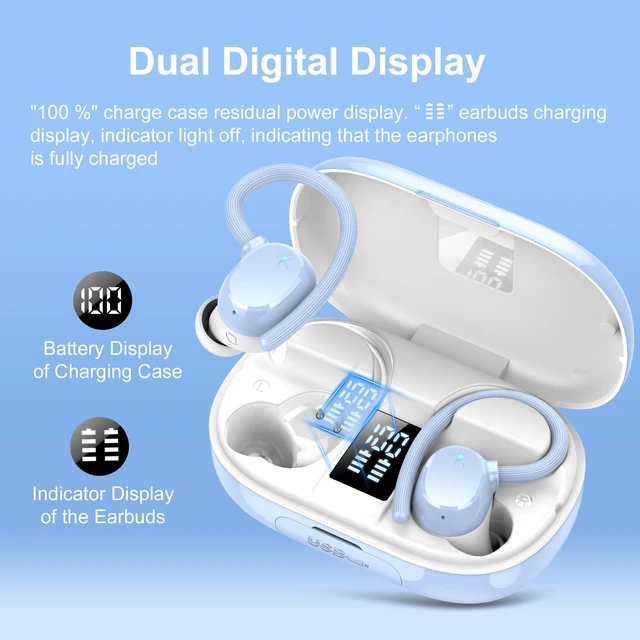 Alt view image 4 of 6 - Ear buds Wireless Bluetooth Earbuds Sport 128H Playtime 2026 NEW Bluetooth 5.3 Headphones with LED Display Powerful Bass Over Ear Earphones with Earhooks IP7 Waterproof for Gym/Running/Workout