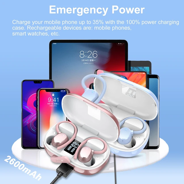 Alt view image 5 of 6 - Ear buds Wireless Bluetooth Earbuds Sport 128H Playtime 2026 NEW Bluetooth 5.3 Headphones with LED Display Powerful Bass Over Ear Earphones with Earhooks IP7 Waterproof for Gym/Running/Workout