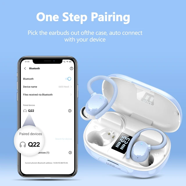 Alt view image 6 of 6 - Ear buds Wireless Bluetooth Earbuds Sport 128H Playtime 2026 NEW Bluetooth 5.3 Headphones with LED Display Powerful Bass Over Ear Earphones with Earhooks IP7 Waterproof for Gym/Running/Workout