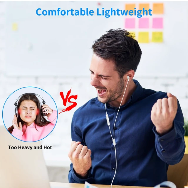 Alt view image 2 of 7 - USB Earbuds for PC,Headphones with Microphone for Computer,White Wired USB Headset with Mic Audio Control,Noise Isolating Stereo Laptop Earphones for Dell/HP/Surface PC Office Zoom Working