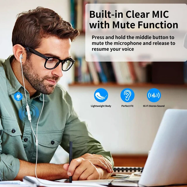 Alt view image 5 of 7 - USB Earbuds for PC,Headphones with Microphone for Computer,White Wired USB Headset with Mic Audio Control,Noise Isolating Stereo Laptop Earphones for Dell/HP/Surface PC Office Zoom Working