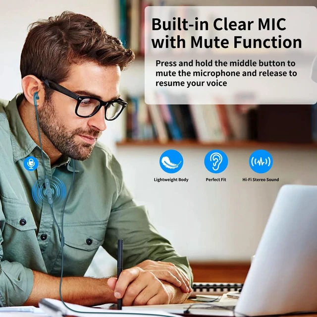 Alt view image 5 of 7 - USB Earbuds for PC,Headphones with Microphone for Computer,Blue Wired USB Headset with Mic Audio Control,Noise Isolating Stereo Laptop Earphones for Dell/HP/Surface PC Office Zoom Working