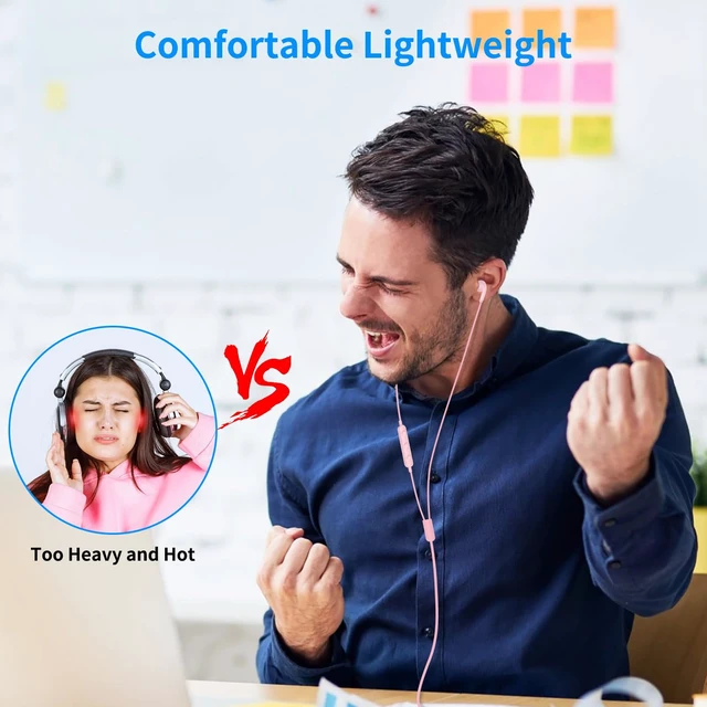 Alt view image 2 of 7 - USB Earbuds for PC,Headphones with Microphone for Computer,Pink Wired USB Headset with Mic Audio Control,Noise Isolating Stereo Laptop Earphones for Dell/HP/Surface PC Office Zoom Working