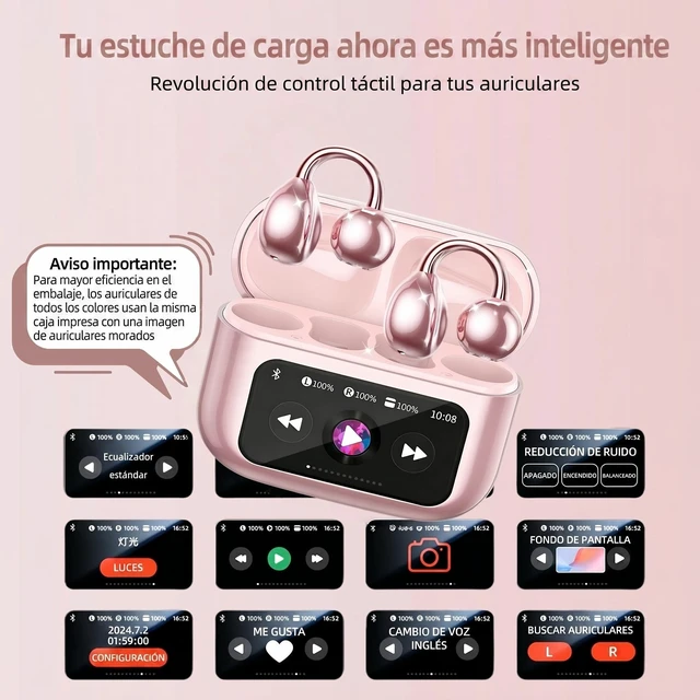 Alt view image 2 of 7 - Open Ear buds,Clip On Earbuds Wireless with Touchscreen Case, Lightweight 4g, Bone Conduction Headphones for Running, Workouts, 50H Battery for Glasses wear, small ears,Bluetooth 6.0, Rose Gold