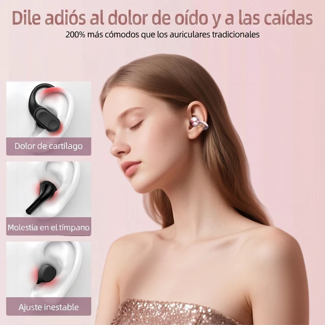 Alt view image 4 of 7 - Open Ear buds,Clip On Earbuds Wireless with Touchscreen Case, Lightweight 4g, Bone Conduction Headphones for Running, Workouts, 50H Battery for Glasses wear, small ears,Bluetooth 6.0, Rose Gold