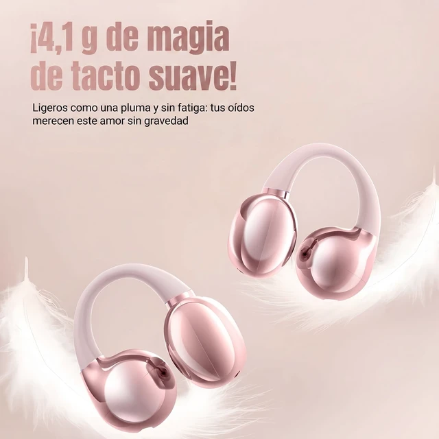 Alt view image 5 of 7 - Open Ear buds,Clip On Earbuds Wireless with Touchscreen Case, Lightweight 4g, Bone Conduction Headphones for Running, Workouts, 50H Battery for Glasses wear, small ears,Bluetooth 6.0, Rose Gold