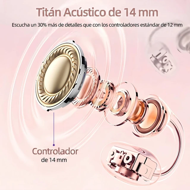 Alt view image 7 of 7 - Open Ear buds,Clip On Earbuds Wireless with Touchscreen Case, Lightweight 4g, Bone Conduction Headphones for Running, Workouts, 50H Battery for Glasses wear, small ears,Bluetooth 6.0, Rose Gold
