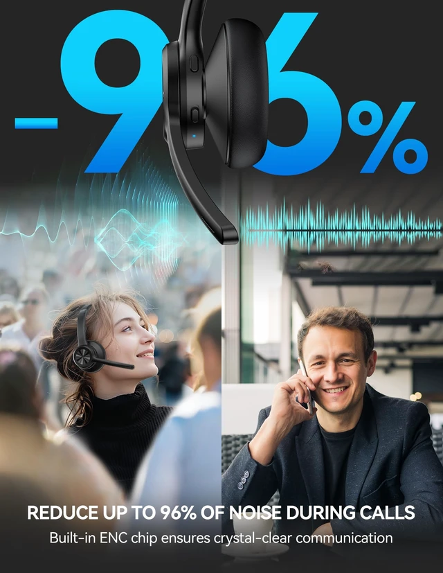 Alt view image 4 of 7 - Wireless Headset with USB Dongle, Bluetooth Headset with Noise Cancelling Mic - Rechargeable Bluetooth V5.2, 50H Playtime & Mic Mute, On Ear Headphones for Trucker/Remote Work/Call Center