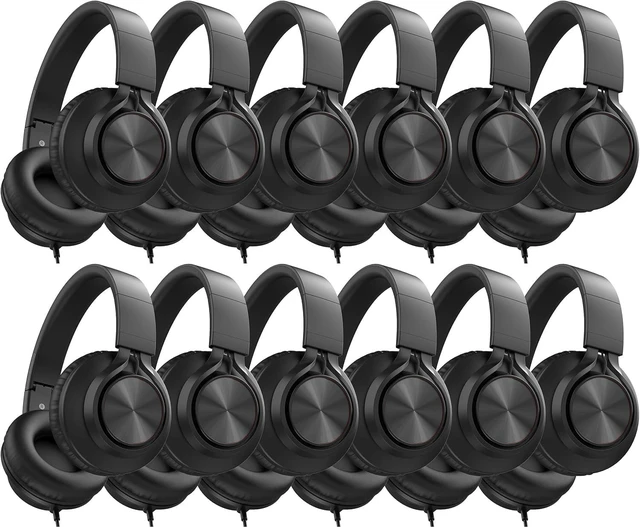 Main image of Kids School Headphones Bulk 12 Pack with Mic for K-12 Student Classroom Use, Library & Online Learning & Testing, 3.5mm Jack for Chromebook Laptop Tablets, Durable, Foldable