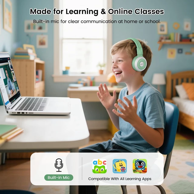 Alt view image 6 of 7 - 2 Pack Bluetooth Kids Headphones with Case, Built-in Mic for School Manyshare Series, Auracast-Enabled, Share Audio Wirelessly w/ Multiple Headphones,Over-Ear Headphones for Car/Airplane Travel
