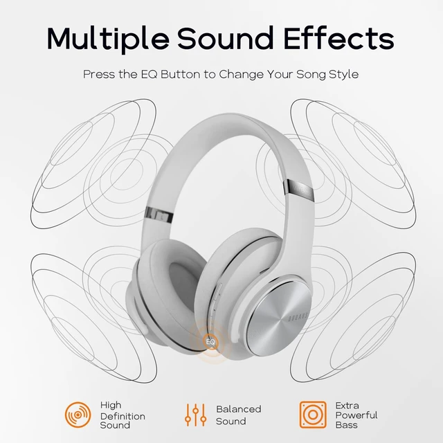 Alt view image 3 of 7 - Bluetooth Headphones Over Ear, 90H Playtime, 3EQ Mode, with ENC Mic Hifi Stereo Sound, Lightweight, Headphones Wireless with Soft Memory Foam Earpads, Deep Bass for Home Office Cellphone PC