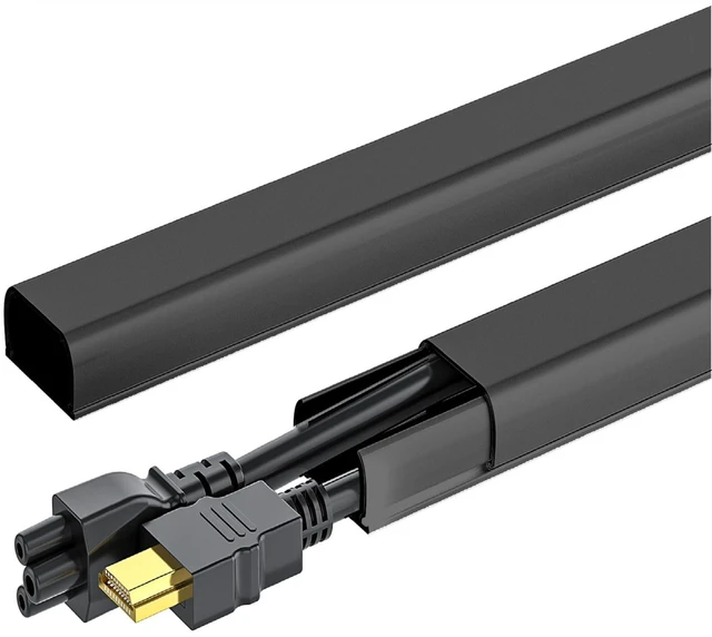 Main image of 142in Wall Cord Hider for 2-3 Cords, W0.94in H0.47in, Black Medium Cord Covers for Wires on wall, On-Wall Cord Cover Cable Concealer