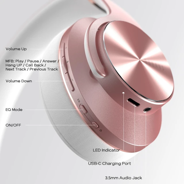 Alt view image 7 of 7 - Bluetooth Headphones Over Ear, 90H Playtime, 3EQ Mode, with ENC Mic Hifi Stereo Sound, Lightweight, Headphones Wireless with Soft Memory Foam Earpads, Deep Bass for Home Office Cellphone PC