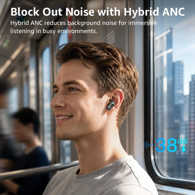 Alt view image 3 of 7 - Crystal Pods Hybrid Active Noise Cancelling Wireless Earbuds, Black 10mm Drivers Deep Bass, 4 Mics Smart ENC AI Calls, Real-Time AI Translation, 32 EQ via App, Bluetooth 5.4, 70H,Crystal Design