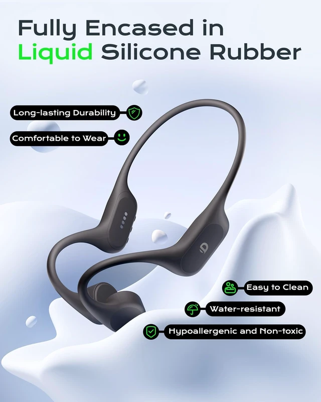 Alt view image 7 of 7 - 32GB MP3 Soft Silicone Open Ear Bone Conduction Headphones 8H Playtime,IP68 Water Resistant, Powerful Bass, Quick Charge, Built-in Mic, Secure Fit for Swimming, Running & Workouts