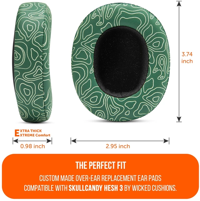 Alt view image 5 of 7 - PadZ Crusher Evo - Earpads for Skullcandy Crusher Evo & Hesh ANC Made by Wicked Cushions Also fits Crusher Wireless & More, Enhanced Comfort & Sound Isolation Emerald Tide