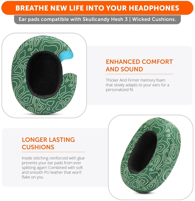 Alt view image 4 of 7 - PadZ Crusher Evo - Earpads for Skullcandy Crusher Evo & Hesh ANC Made by Wicked Cushions Also fits Crusher Wireless & More, Enhanced Comfort & Sound Isolation Emerald Tide