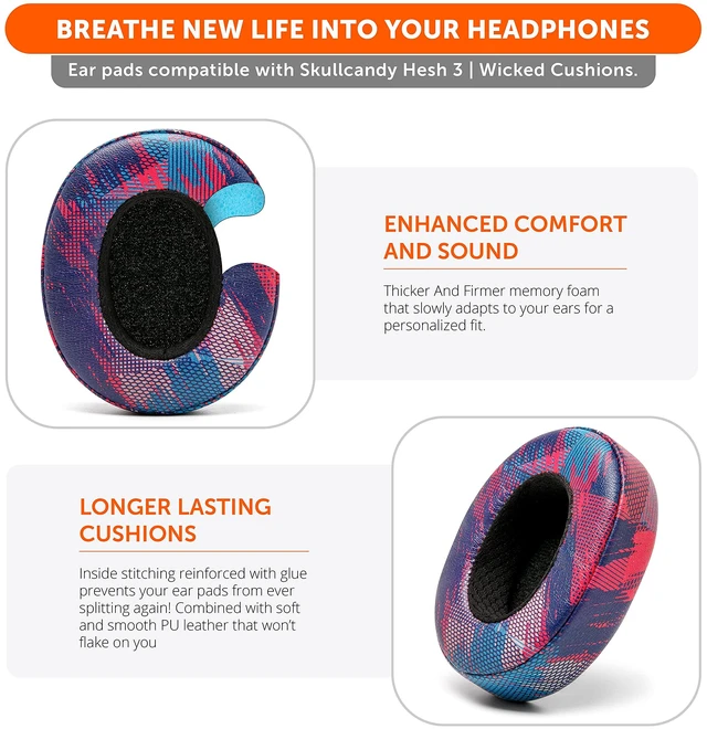 Alt view image 4 of 7 - PadZ Crusher Evo - Earpads for Skullcandy Crusher Evo & Hesh ANC Made by Wicked Cushions Also fits Crusher Wireless & More, Enhanced Comfort & Sound Isolation Purple Speed Racer