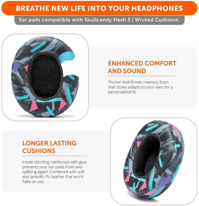 Alt view image 4 of 7 - PadZ Crusher Evo - Earpads for Skullcandy Crusher Evo & Hesh ANC Made by Wicked Cushions Also fits Crusher Wireless & More, Enhanced Comfort & Sound Isolation 90's Black