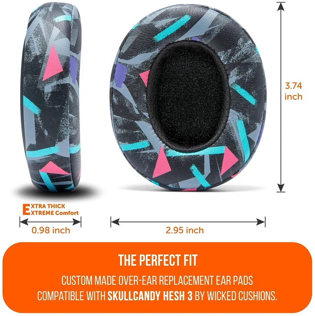 Alt view image 5 of 7 - PadZ Crusher Evo - Earpads for Skullcandy Crusher Evo & Hesh ANC Made by Wicked Cushions Also fits Crusher Wireless & More, Enhanced Comfort & Sound Isolation 90's Black