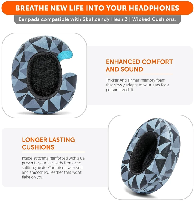 Alt view image 4 of 7 - PadZ Crusher Evo - Earpads for Skullcandy Crusher Evo & Hesh ANC Made by Wicked Cushions Also fits Crusher Wireless & More, Enhanced Comfort & Sound Isolation Geo Grey