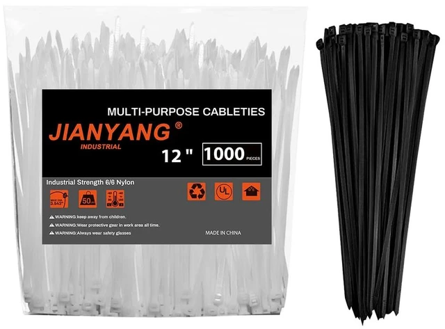 Main image of 12 Inch Zip Ties (Bulk 1000 Pack Black & 100 Pack White),50LBS Tensile Strength Heavy Duty Cable Wire Ties With Self-Locking Adjustable Durable Nylon Tie Wraps for Indoor Outdoor (10 Pack Mount)