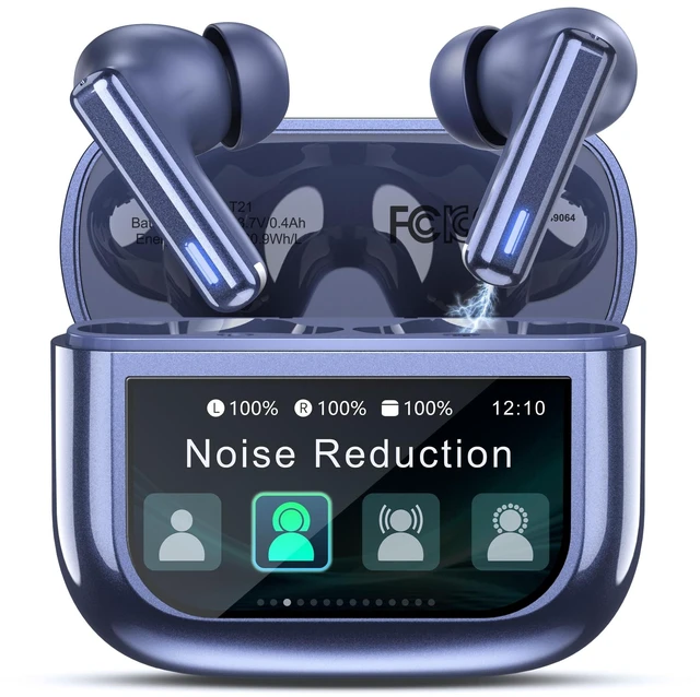 Main image of Wireless Earbuds, ANC ENC Noise Cancelling Ear Buds with Touch Screen 40H Stereo Deep Bass, Bluetooth Headphones with Transparency Mode, IPX7 Waterproof, Clear Calls, 5 EQ for iOS Andoid,Navy