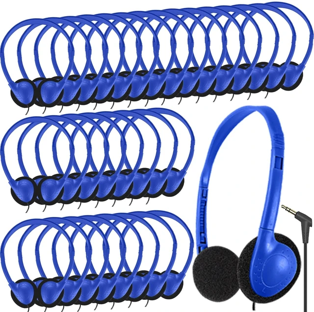 Main image of 50 Pack Bulk Headphones for Classroom Kids Student School, Wired On-Ear Headphones for Chromebook Laptop Computer, Bulk Wholesale, HQ Stereo Sound 3.5mm Jack(Blue)