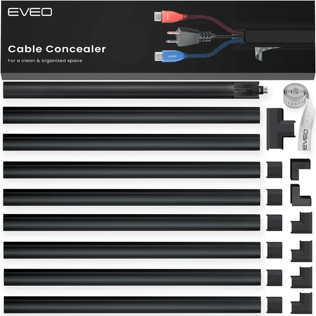 Main image of Cord Covers for Wires on Wall - 150in Cable Management Cable Hider - Cord Hiders for TV On Wall - Paintable Cable Concealer - Wire Covers for Cords - 10X (L16 x W0.95 x H0.5) - Medium Black