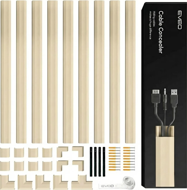 Main image of Cord Covers for Wires on Wall - 150in Cable Management Cable Hider - Cord Hiders for TV On Wall - Paintable Cable Concealer - Wire Covers for Cords - 10X (L16 x W0.95 x H0.5) - Medium Beige