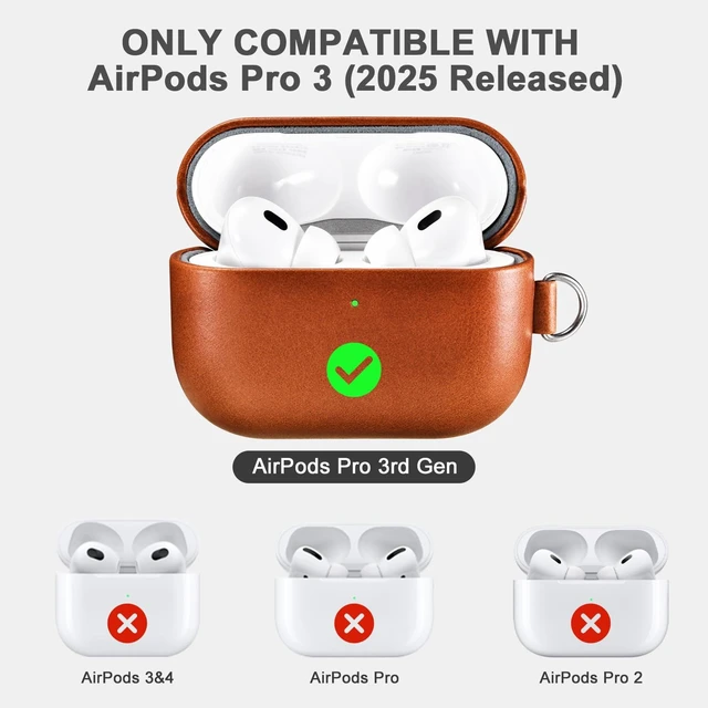 Alt view image 2 of 6 - AirPod Pro 3 Case with Strap, Handmade Geniune Leather Case (Brown) 100% Geniune Leather Case, Handmade Top Grade Vintage Cover, Shockproof Protective Wireless Charging Cover