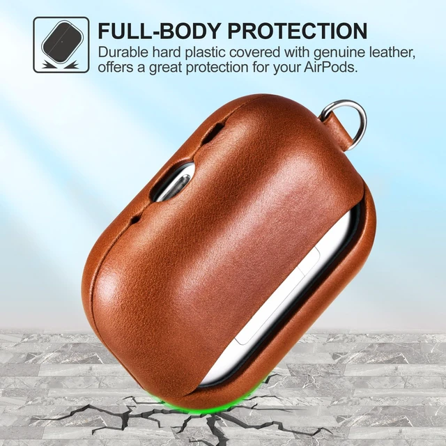 Alt view image 6 of 6 - AirPod Pro 3 Case with Strap, Handmade Geniune Leather Case (Brown) 100% Geniune Leather Case, Handmade Top Grade Vintage Cover, Shockproof Protective Wireless Charging Cover