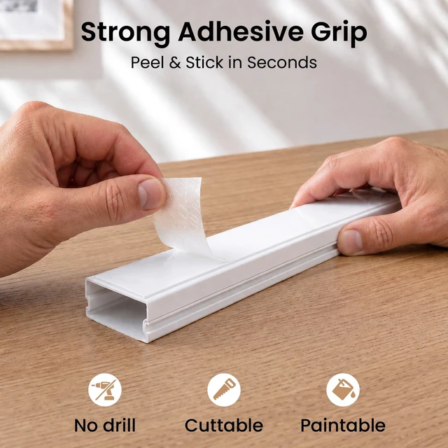 Alt view image 2 of 7 - Cord Covers for Wires on Wall - 150in Cable Management Cable Hider - Cord Hiders for TV On Wall - Paintable Cable Concealer - Wire Covers for Cords - 10X (L16 x W1.1 x H0.55) - Large White