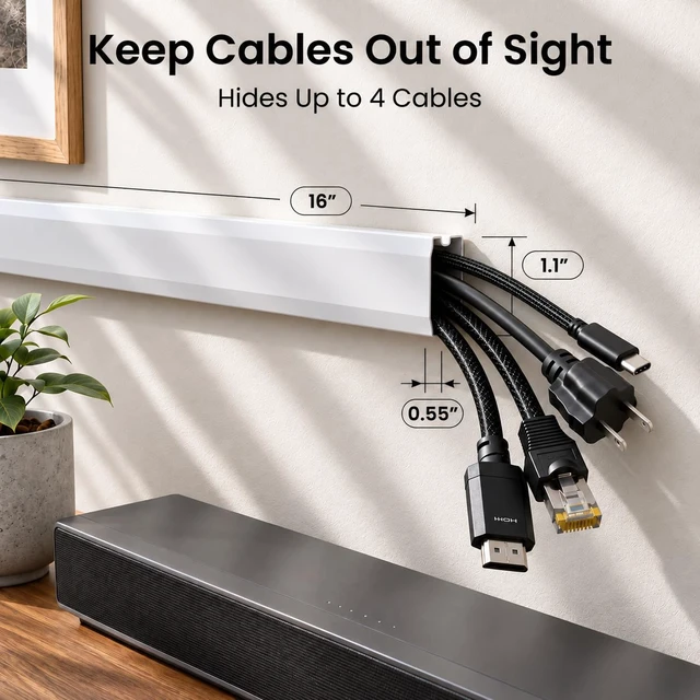 Alt view image 3 of 7 - Cord Covers for Wires on Wall - 150in Cable Management Cable Hider - Cord Hiders for TV On Wall - Paintable Cable Concealer - Wire Covers for Cords - 10X (L16 x W1.1 x H0.55) - Large White