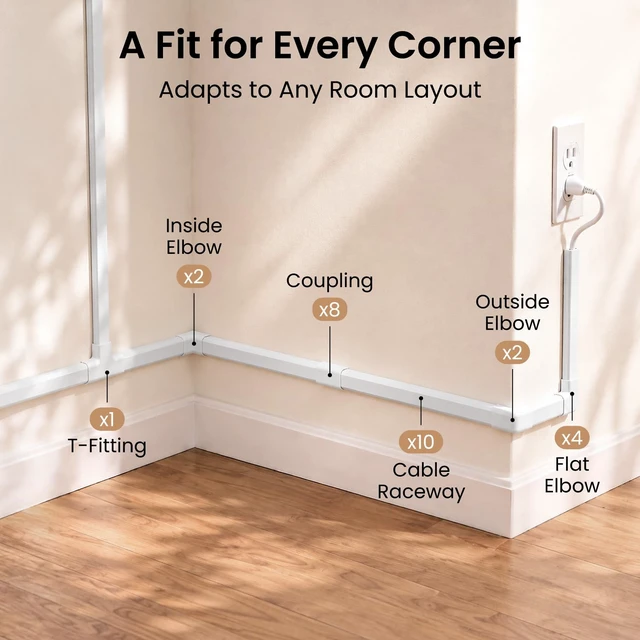 Alt view image 5 of 7 - Cord Covers for Wires on Wall - 150in Cable Management Cable Hider - Cord Hiders for TV On Wall - Paintable Cable Concealer - Wire Covers for Cords - 10X (L16 x W1.1 x H0.55) - Large White