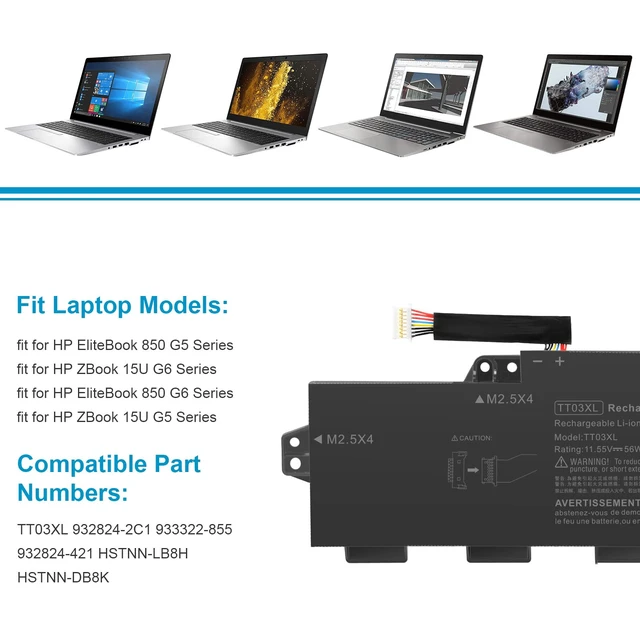 Alt view image 3 of 7 - TT03XL 932824-421 933322-855 932824-1C1 932824-2C1 Laptop Battery Replacement for HP EliteBook 755 850 G5, 850 G6, ZBook 15U G5 G6,fits HSN-113C-5 HSN-I13C-5 HSTNN-LB8H HSTNN-DB8K HSTNN-UB7T TT03056XL
