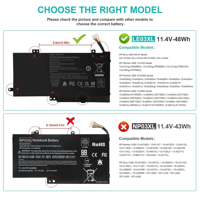 Alt view image 2 of 7 - LE03XL LE03 796356-005 796220-831 Laptop Battery for HP Envy X360 m6-w 15-w W103dx W010dx w102dx w101dx, Pavilion X360 13-S 15-bk 13-s120nr 13-s128nr 15-bk010nr TPN-W116 TPN-W113